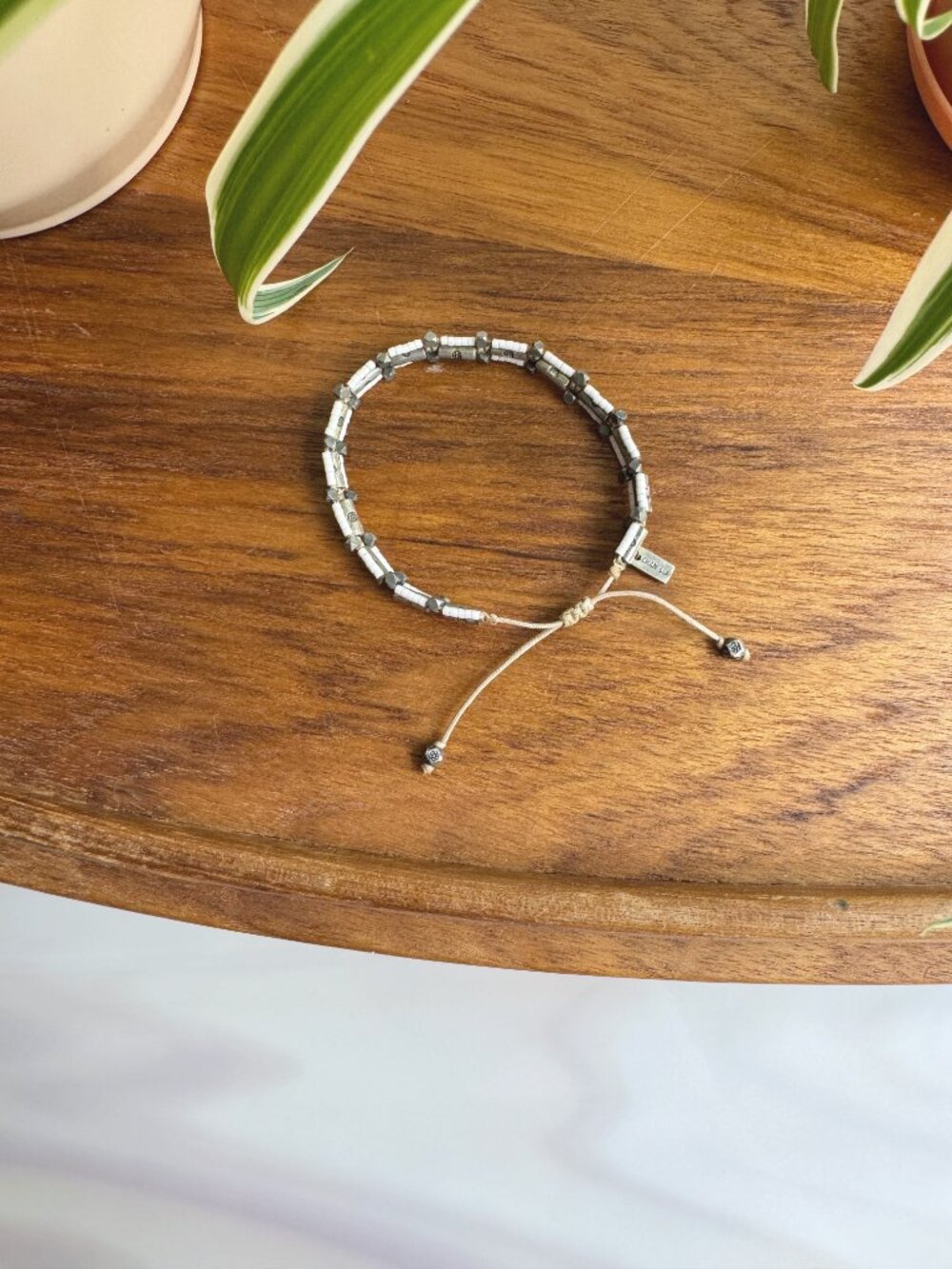 Chan Luu Silver White Beaded Adjustable Bracelet